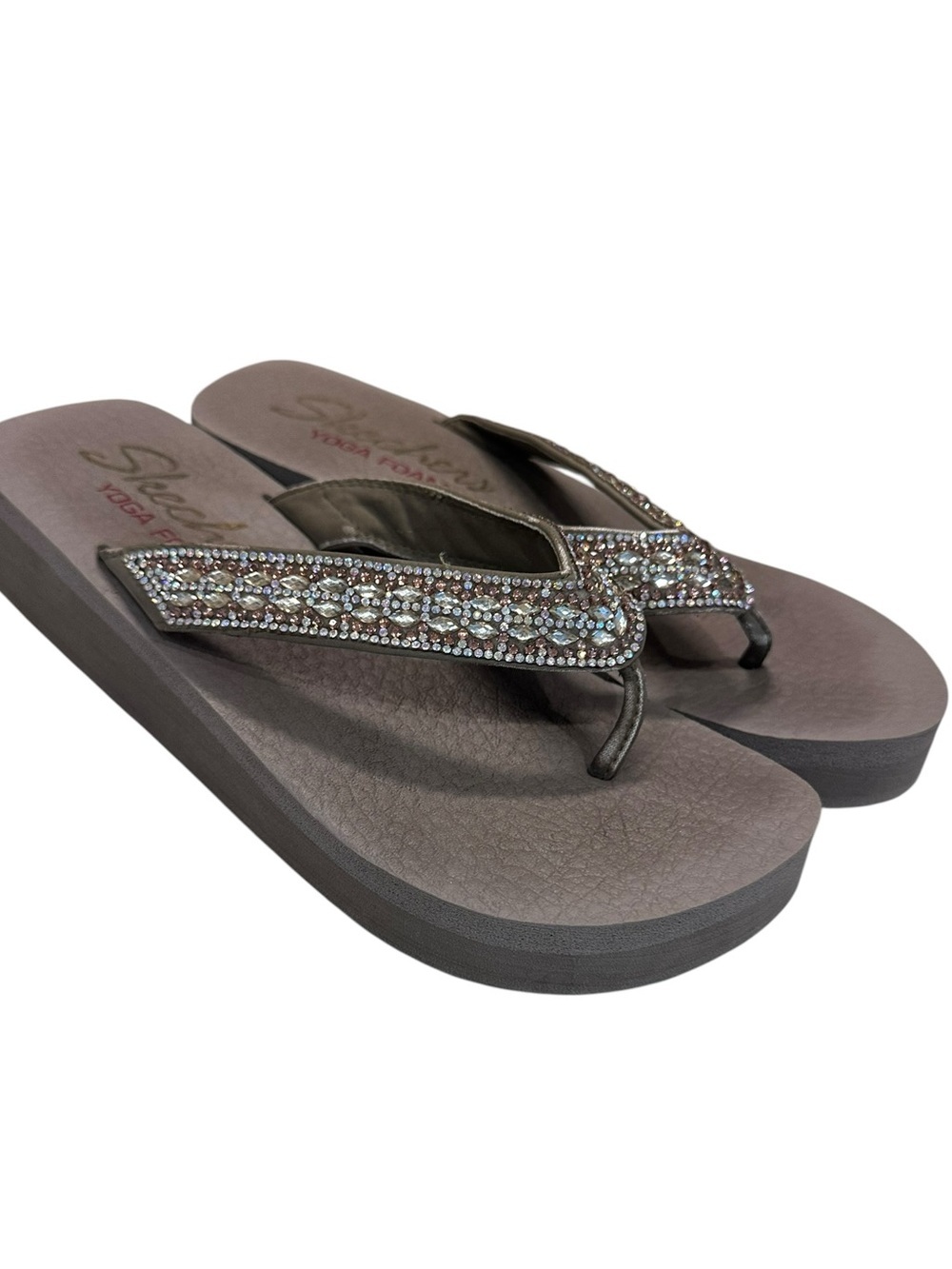 Skechers Women's Cali Vinyasa Wedge Flip Flops Sandals Shoes Tan Size 8.5
